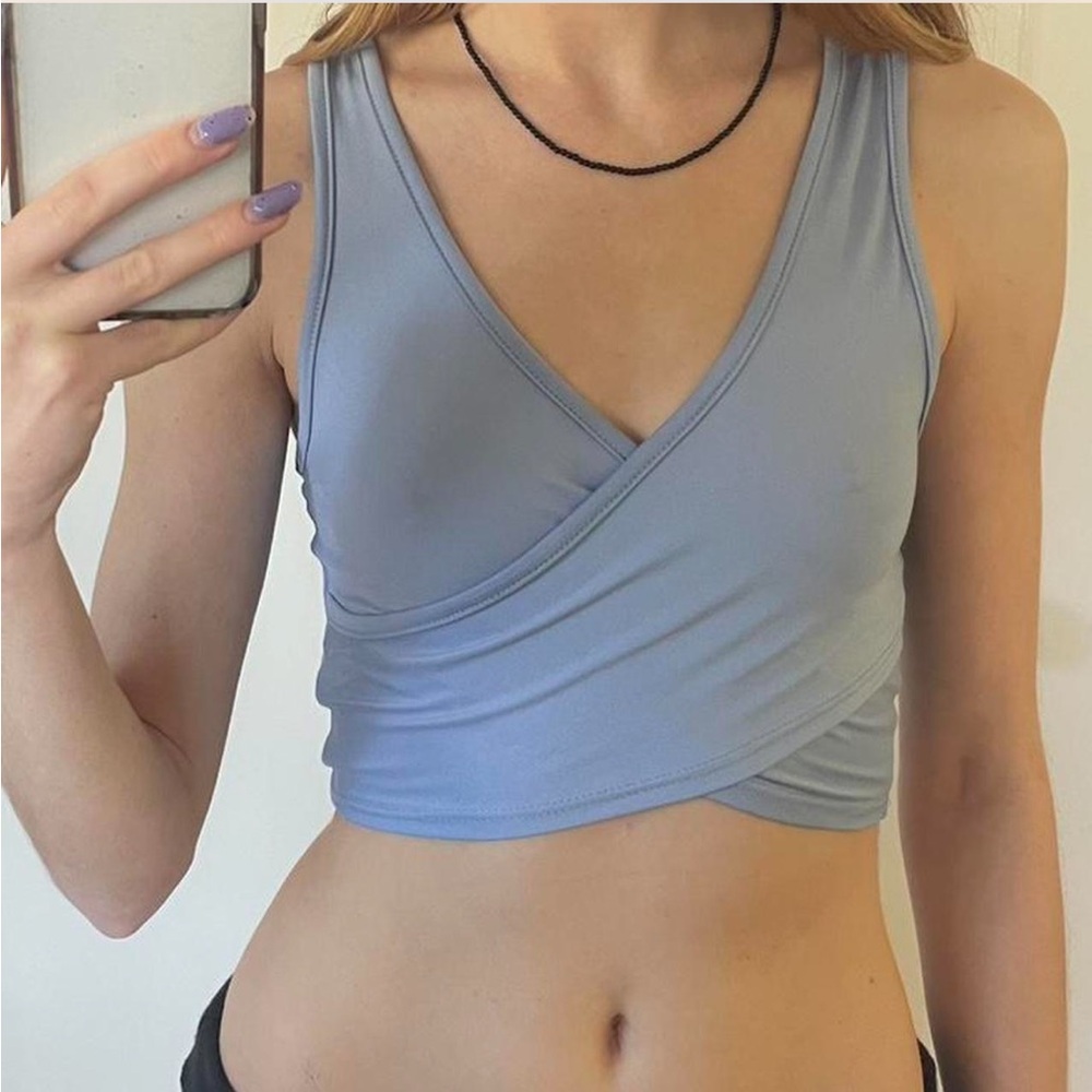 Light Blue Wrap Crop Top